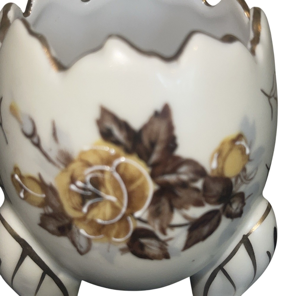 Vintage Porcelain Egg Cup Holder Floral Gold Trim Decorative Accent - Picture 13 of 16